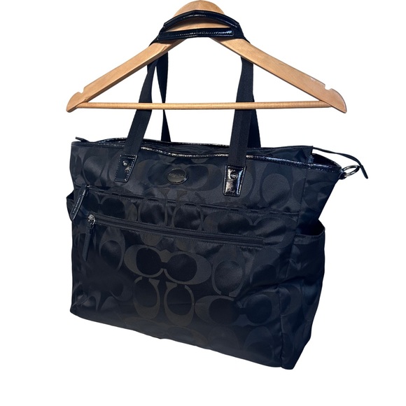 COACH MONOGRAM SIGNATURE NYLON BLACK LARGE TOTE BAG - Picture 1 of 16